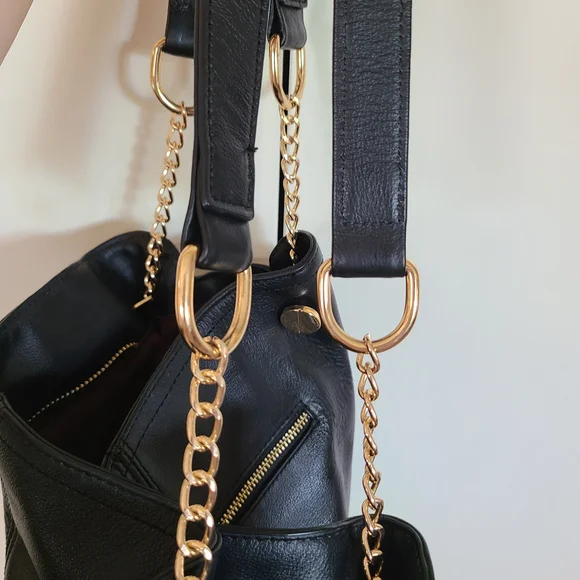 Jose Hess Signature Leather Hobo Bag – Black with Gold Hardware - Picture 11 of 12